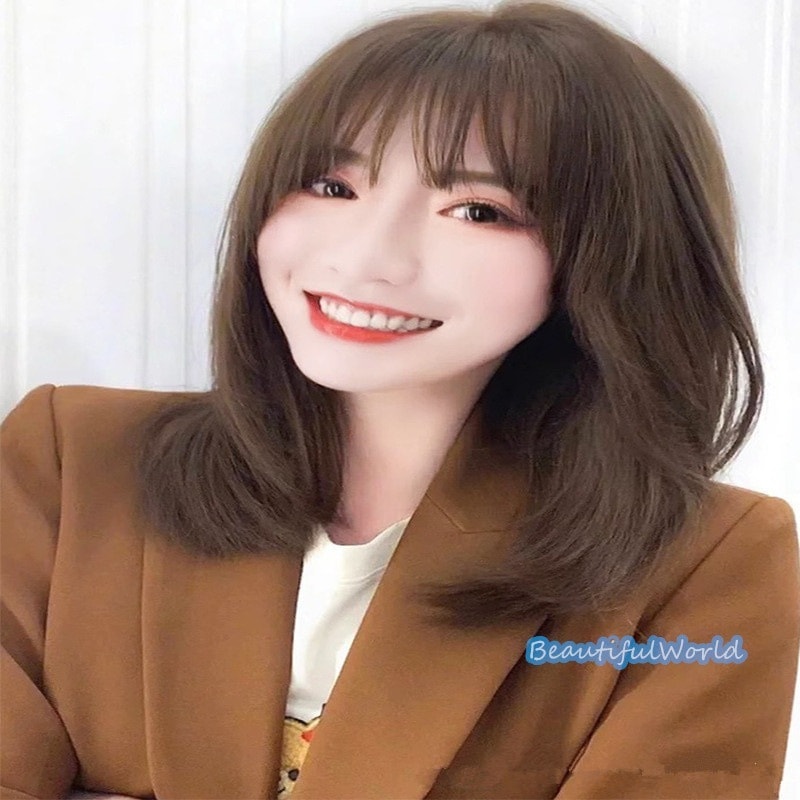 ウィッグ レディース 人毛100％ 自然ミディアムフルウィッグ ボブウィッグ 医療用ウィッグ 前髪 かつら ゆるふわ 通気 小顔効果0かわいい金髪 黒髪J192