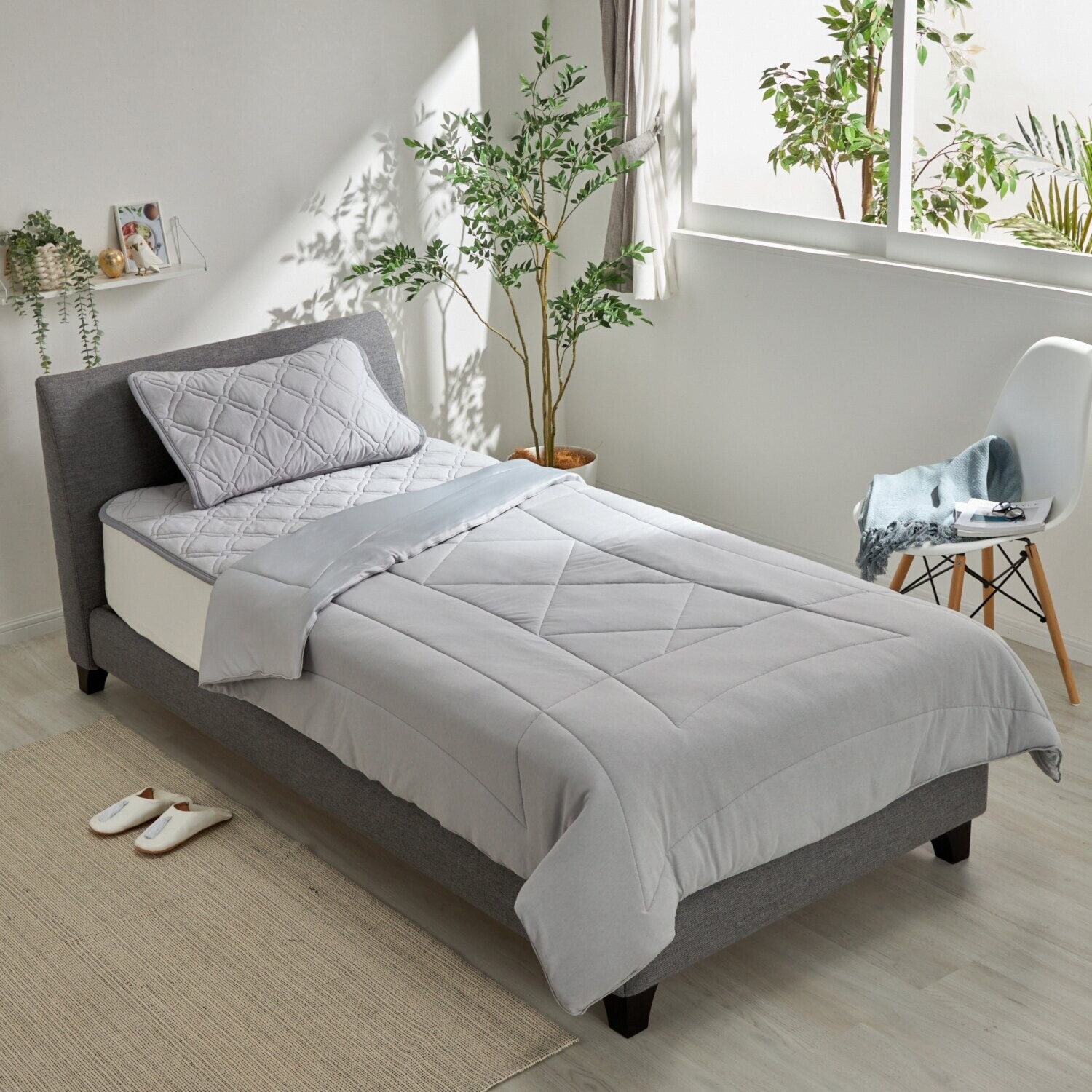 マジカルドライ コットン×シルク生地使用 除湿 消臭肌掛けふとん シルキーシルバー