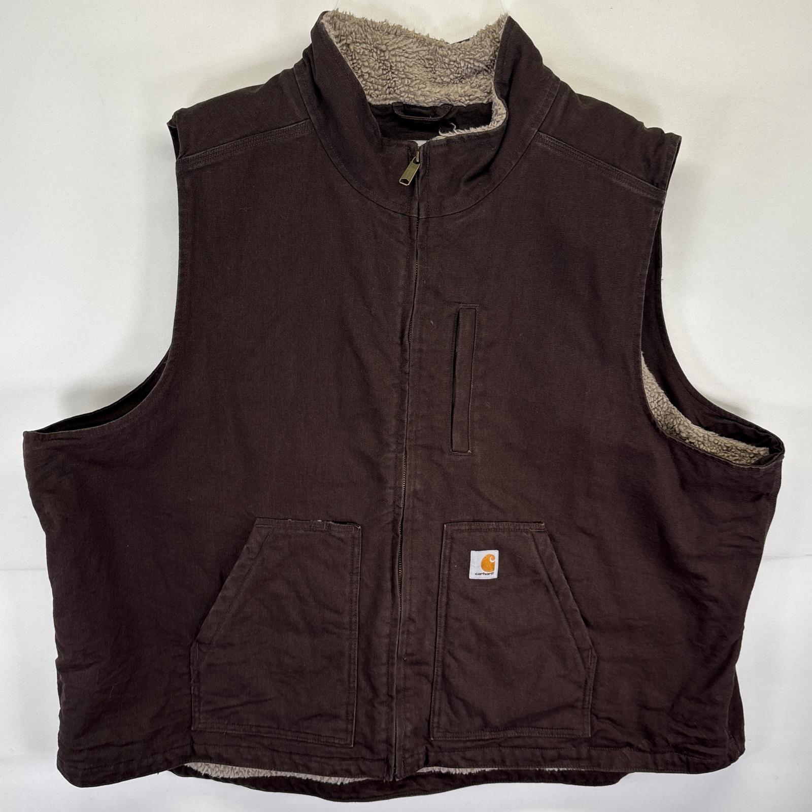 古着 ダックベスト ボア ワンポイントロゴ フルジップ 大きいサイズ 4XL ブラウン系 メンズ