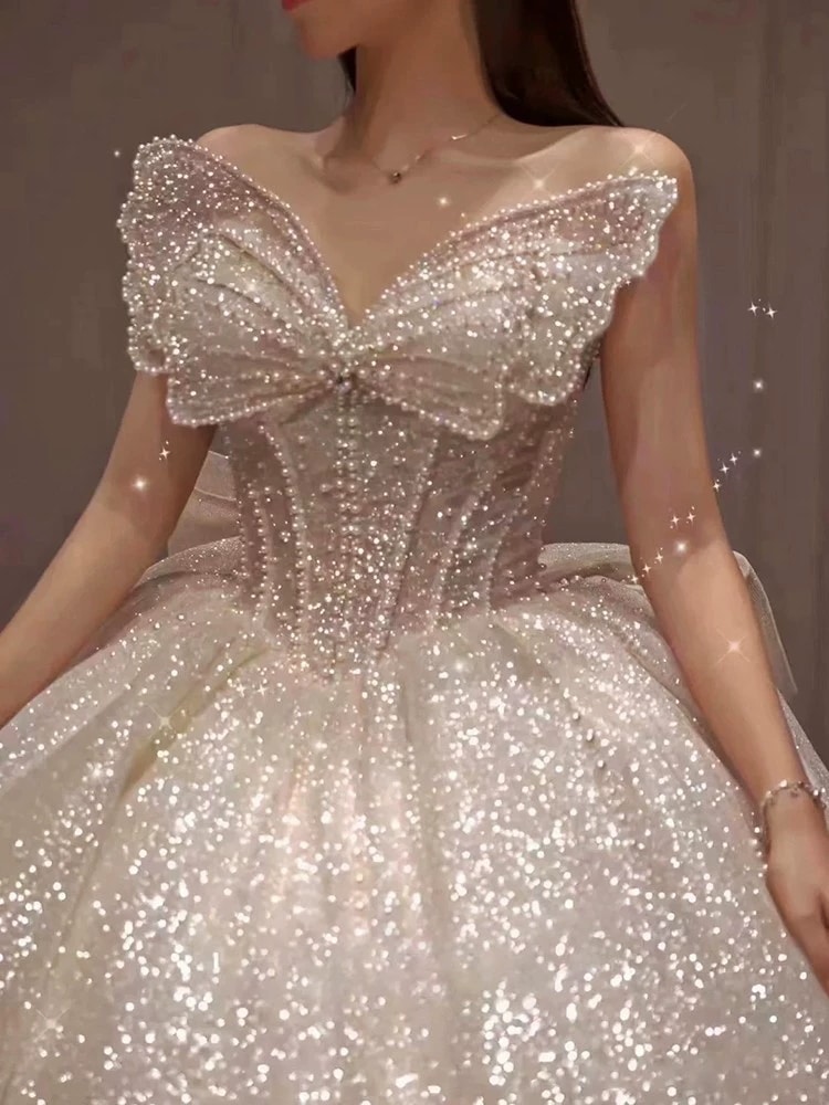ウェディングドレス 花嫁ドレス ベアトップ ロングドレス 二次会 パーティードレスAライン ハイウエスト 韓国 レディースマキシ 披露宴結婚式発表会