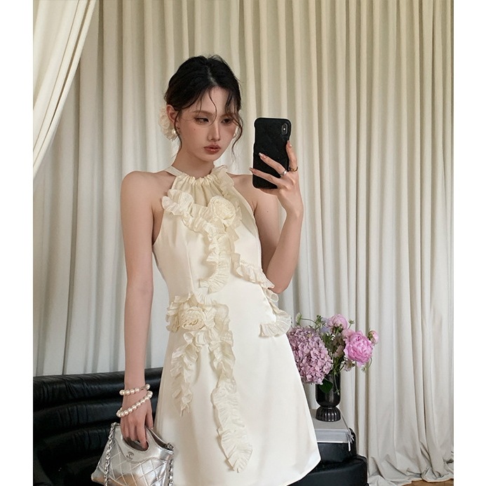 韓国デザイン夏物新作おしゃれセクシーフリルワンピース