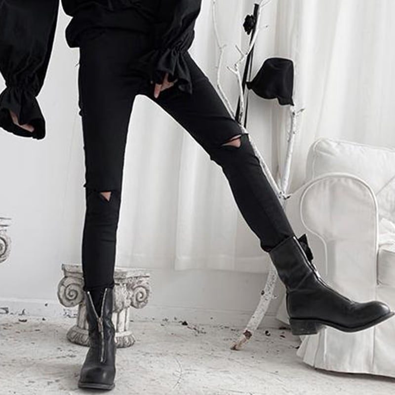 レディースカジュアルパンツ春夏新作ブラックスリムホールデザインファッションパーソナリティブラックカジュアルパンツ多目的シンプルレディースペニーブラックカジュアルパンツ