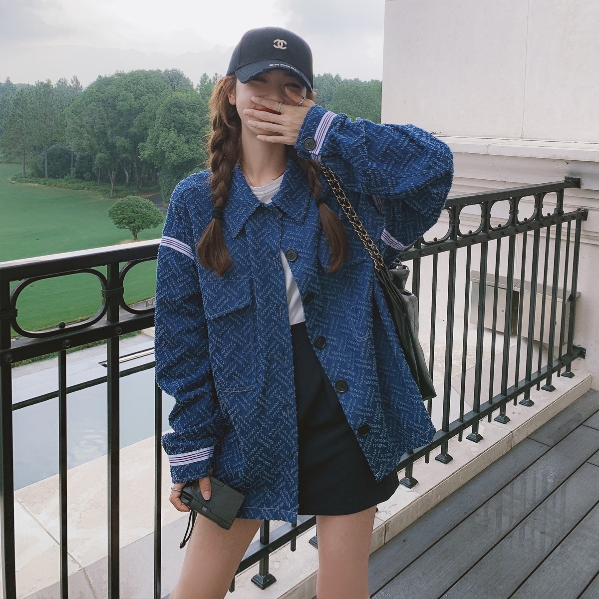 ジャケット デザインジャケット カジュアルジャケット 韓国スタイル 韓国 レディース オルチャン トップス アウター 袖あり 長袖 前開き カジュアル レトロ ラフ 柄 春 秋 冬 10代