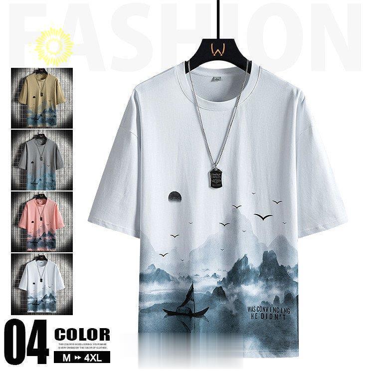 プリントTシャツ メンズ 半袖 Tシャツ コットンTシャツ 染め トップス クルーネック 夏服 お兄系