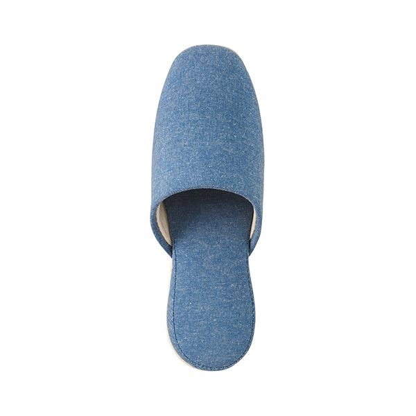 （まとめ）オーミケンシ シャンブレー生地スリッパ ブルー 1足(×10セット)