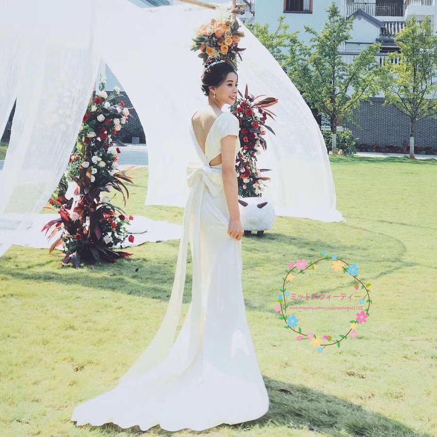 ウエディングドレス 前撮り フォトウエディング 披露宴 結婚式 演奏会 発表会 バックレス かわいい エレガント カクテルドレス イブニングドレス パーティー