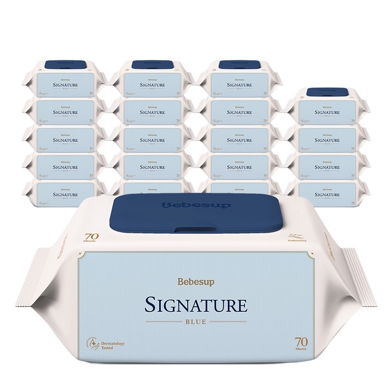 ベベフォレストベビーティッシュシグネチャーブルーキャップ型70枚20個