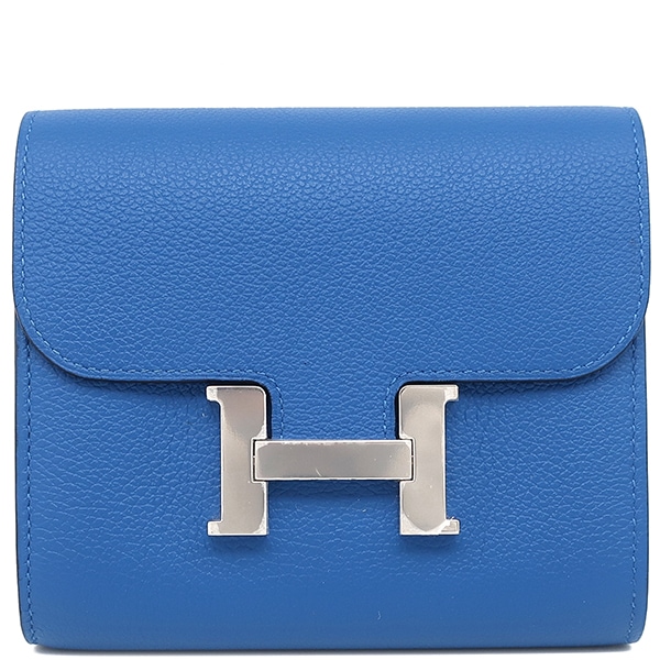 エルメス HERMES 二つ折り財布 コンスタンス コンパクト エバーカラー ブルーゼリージュ シルバー金具 新品 未使用 青 ウォレット C刻印 【箱】【中古】