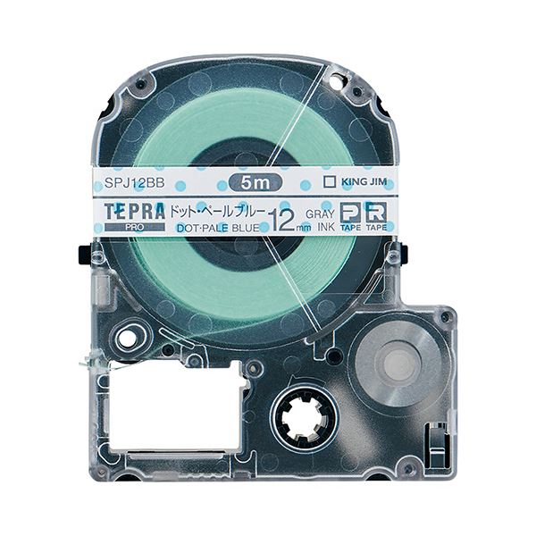 （まとめ）キングジム テプラ PROテープカートリッジ マスキングテープ mt ラベル 12mm ドット・ペールブルー/グレー文字 SPJ12BB1個(×5セット)
