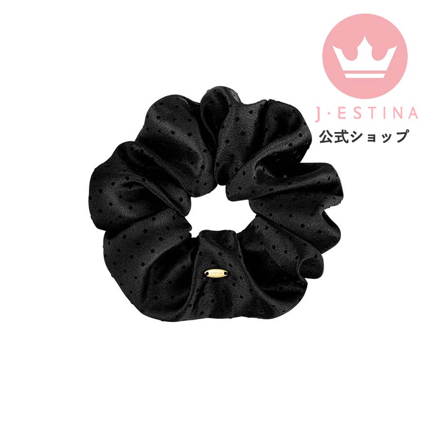 サテンドットヘアシュシュ(BLACK)[IUモデル][パクミニョン][韓国ドラマ多数着用][韓国ファッション]