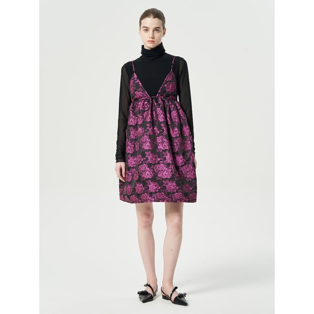 GANNI ボタニカルジャカードミニストラップドレス-マゼンタ QN4171R01W