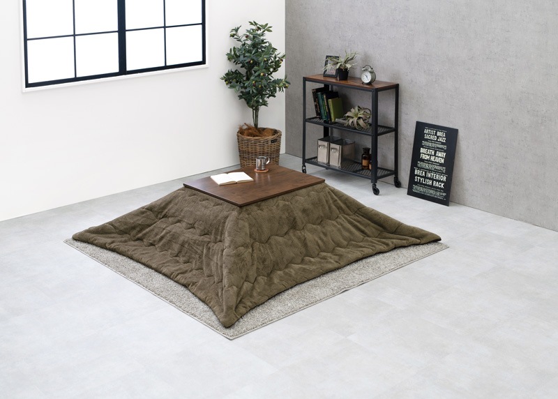 こたつセット こたつ うす掛布団 2点セット ダークブラウン / カーキ 75x60cm ヴィンテージテイスト 継足 オールシーズン コタツ テーブル