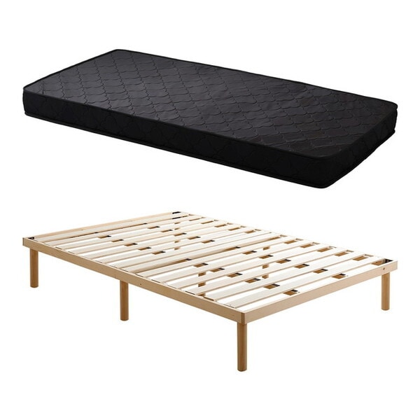 ホームテイスト ASP-SRM-D パイン材高さ2段階調整脚付きすのこベッド ポケットコイルマットレスセット(ダブル) ナチュラル/ブラック メーカー直送