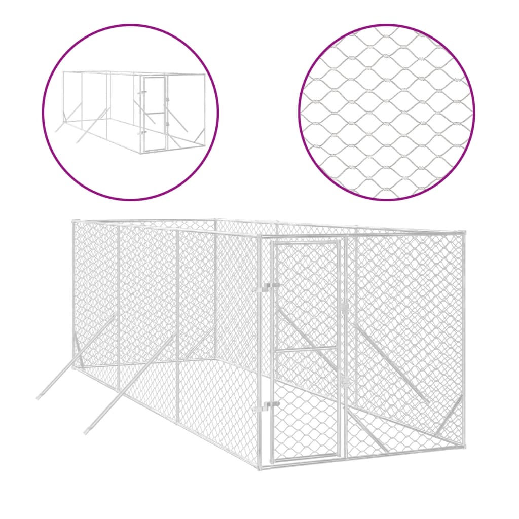 屋外用犬小屋 シルバー 2x6x2m 亜鉛メッキ鋼製