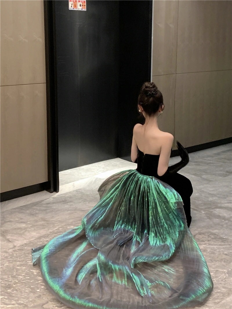 パーティドレス結婚式二次会 花嫁ロングドレスお呼ばれ 30代ワンピース ブラックベルベットシースリボンドレス