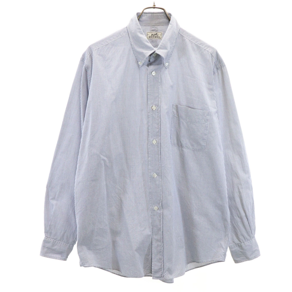 フランス製 チェック柄 長袖 ボタンダウンシャツ 42 ホワイト 他 メンズ 古着