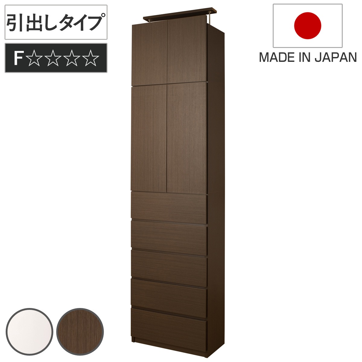 突っ張り 壁面収納 引出しタイプ キャビネット 幅60cm 耐震 日本製 壁面家具 つっぱり 転倒防止 ハイグロス 大量収納 簡単設置 半完成品 F 引出し 本棚 突っ張り家具