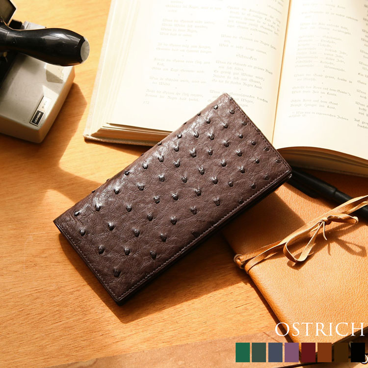 オーストリッチ無双長財布二つ折り束入れメンズ(9068mr)