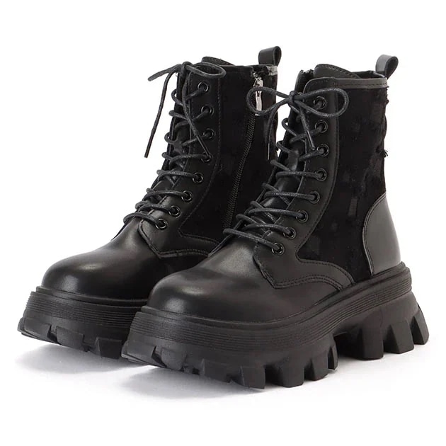 レザー調 厚底 レースアップ ショート ブーツ 女性 レディース 靴 シューズ 長靴 スノーブーツ 秋 4,719円