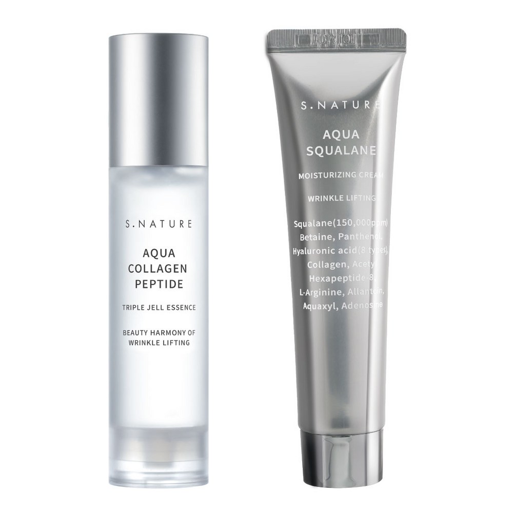 エスネイチャー湿潤水分光天才スキンケアアクアコラーゲンペプチドトリプルジェルエッセンス50ml+スクアランクリーム60mlセット