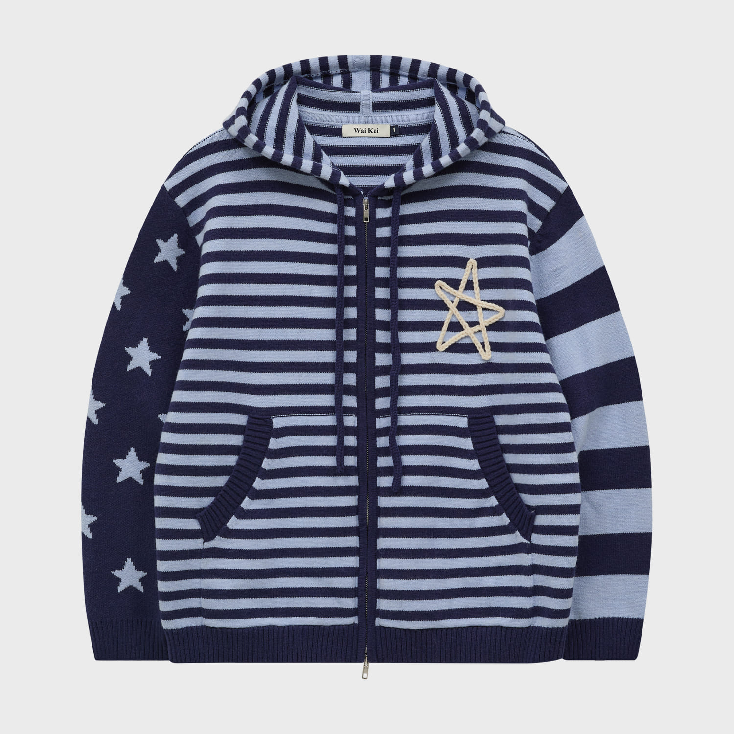 Stripe Star Hood Knit Zip Up NAVY