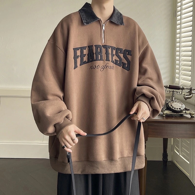 韓国ファッション Polo襟 スウェット ファスナー スウェット 流行り アルファベット花柄 スウェット メンズ かっこいい トップス メンズ ジャケット