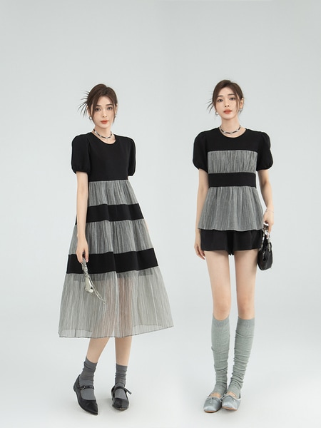 LIERKISS リエキス ピーチブロッサムパッチワークスリムワンピース