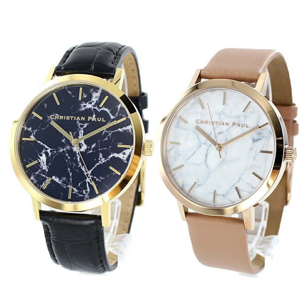 クリスチャンポール 腕時計 手表 ペア 恋人 夫婦 結婚祝い ペアウォッチ メンズ レディース 大理石柄 ブラック ベビーピンク レザー 誕生日プレゼント ポイント消化