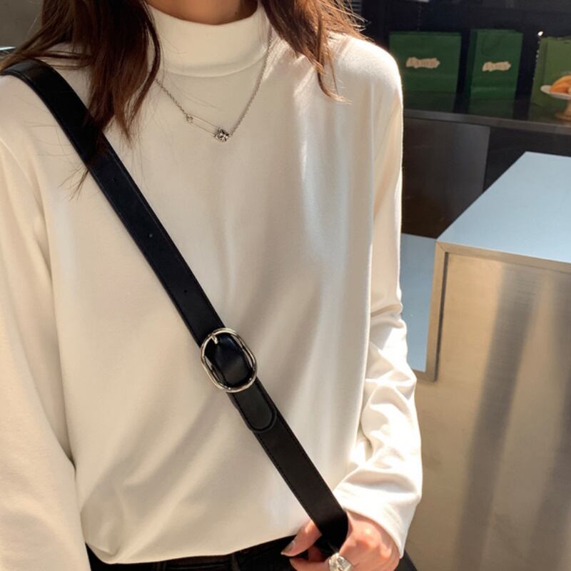 4color レディース カットソー ハイネック 長袖 グレー ブルー ホワイト ブラック 206