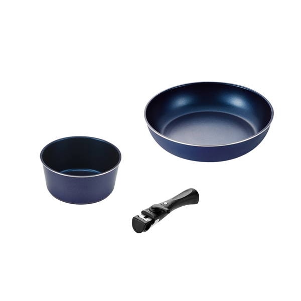 フライパンセット 調理器具3点セット フライパン 24cm 片手鍋 16cm 外せるハンドル ガス火 IH対応 ネイビー