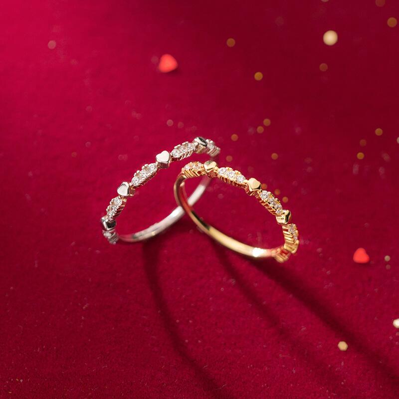 手元を美しく開き口指輪シンプル韓国乙女心ジルコニアエタニティツヤ有りハートアクセサリー