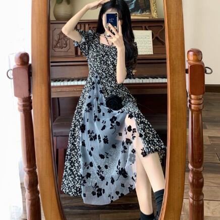 花柄 シンプル お得 綿 Aライン 韓国 韓流 半袖 ロング丈 ワンピース 半袖ロングワンピース プリント 柄ワンピ 定番の中古商品 Vivalafocaccia Com