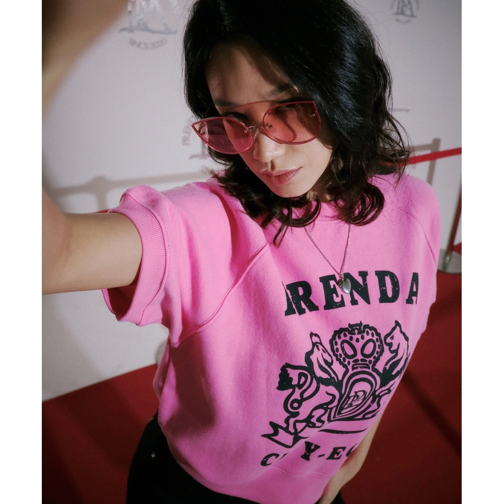 PRENDA クロップラグランクルーネックショートスウェットピンク