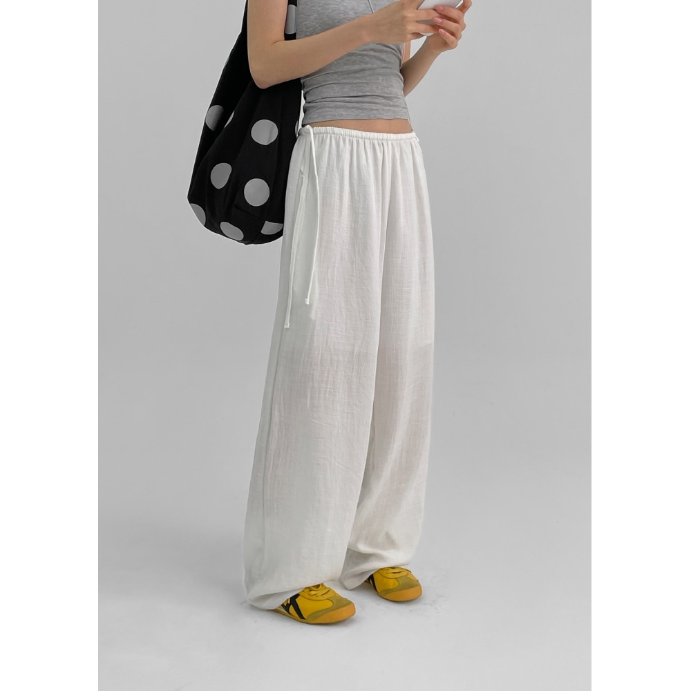 ブラックアップカーベニアバンディングストラップワイドパンツ