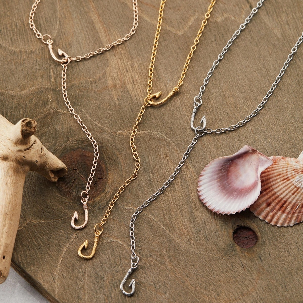 ネックレス サージカルステンレス ハワイアンジュエリー釣り針 ロング あずき フィガロ