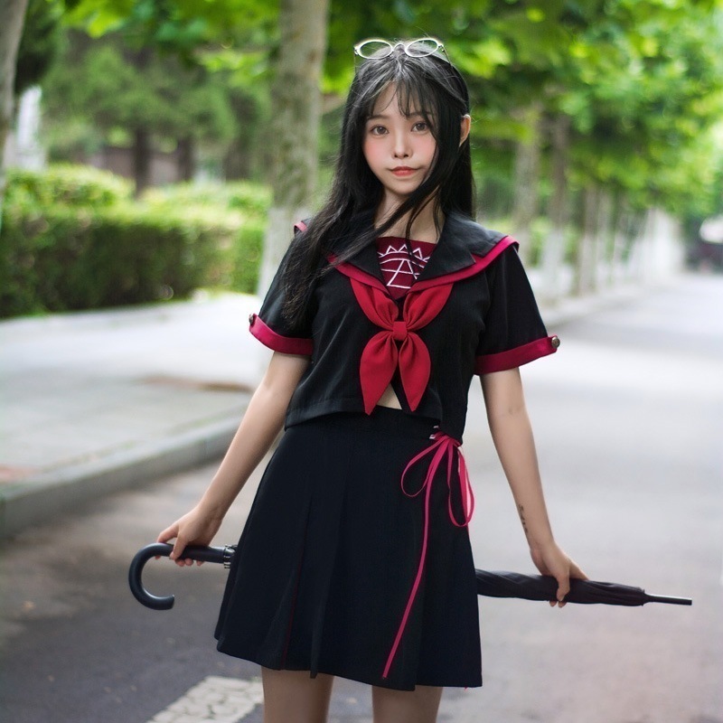 魔法陣日韓jk制服学生クラス服コスプレ暗黒セーラー服ロング半袖