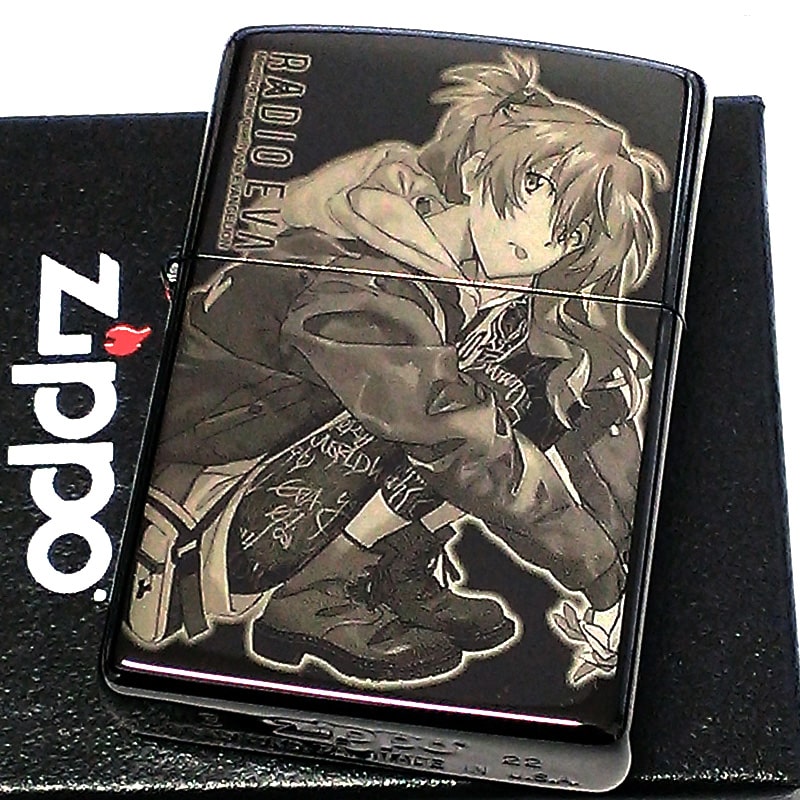 ZIPPO ライター エヴァンゲリオン 限定 RADIO EVA アスカ 10周年記念 ジッポ ブラックチタンコート シリアル入り 可愛い 黒 レーザー彫刻 お洒落 アニメ キャラクター メンズ