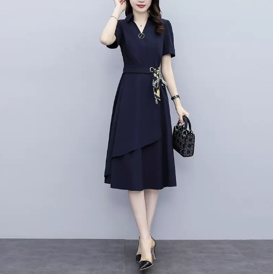 ワンピース 袖あり 半袖 襟付き ウエストマーク かわいい 大人可愛い きれいめ シンプル 大人 上品 おしゃれ 大人女子 エレガント OL 無地 春 秋 20代 30代 40代 レディース 女性用