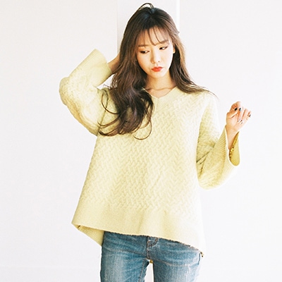 [AHCHOO]1枚で十分可愛いケーブルニット/冬ケーブルニット/シンプル可愛いニット/冬ニット/ケーブルセーター/セーター