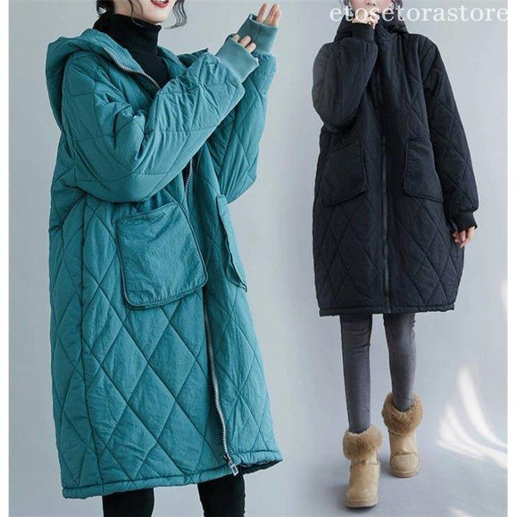 の入荷即納キルティングコートレディースフード付き中綿コートロングコートジャケットふんわり大きいサイズ大人ゆったりアウター通勤上品秋冬 6,177円