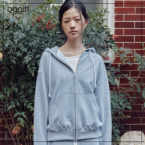 【OGGITT】 Flower Applique Hooded Zip-Up Gray 正規品