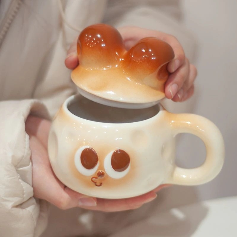 創造物感動x平行月かわいいウサギ陶磁器ウサギ子芝マグカップ蓋付き朝食カップカップルプレゼント 450,000円