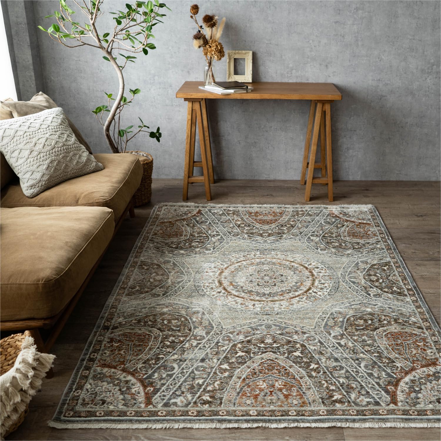 サヤンサヤン ヴィンテージ調 ルモ ラグマット メダリオン 190x240 3畳 ブラウン トルコ製