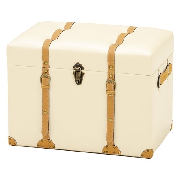 ボックススツール/収納付きオットマン トランク型 幅60cm 合成皮革/合皮使用 チェスターシリーズ アイボリー