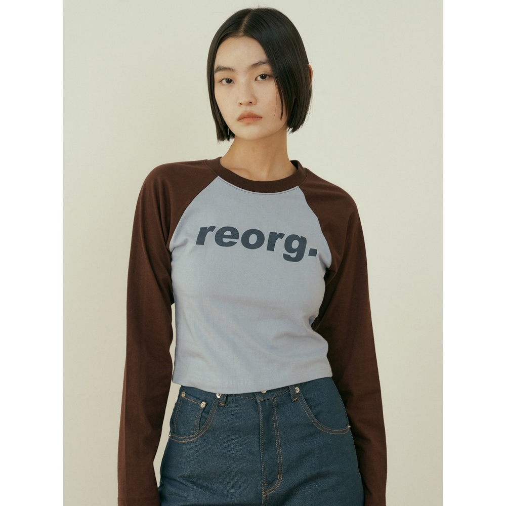 REORG FEL REORG ロゴ ラグラン スリーブ T シャツ スカイブルー