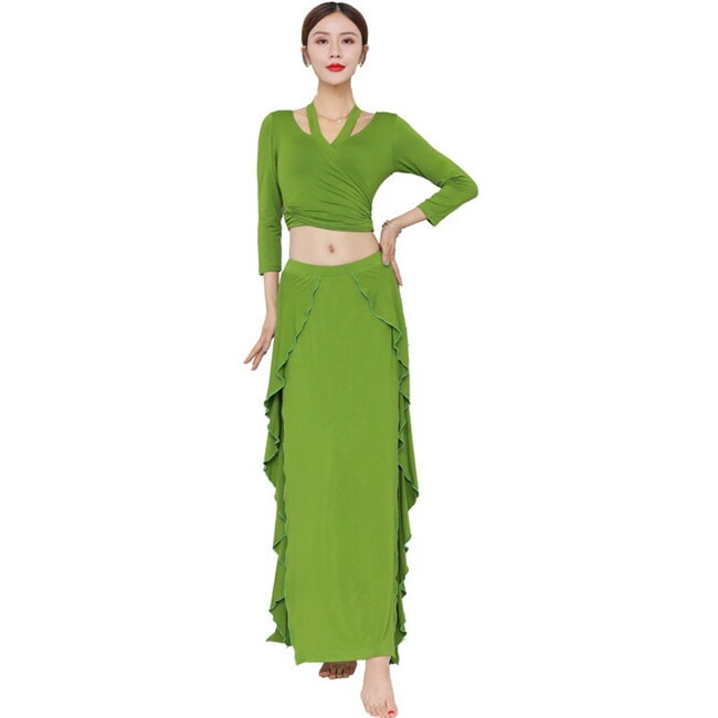 6色入荷 上下セット　ベリーダンス衣装 舞台服　演出用　レッスン着 ステージ衣装練習用　レッスン　トップス+スカート 2点セット ステージ衣装練習用 ベリーダンス ステージ衣装　イベント ショートス