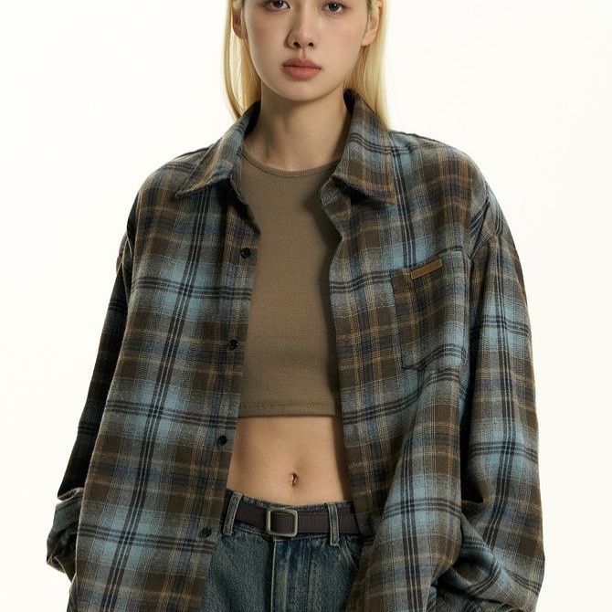 チェック シャツ レディース 長袖 アウター カジュアル ファッション ゆったり 重ね着 トップス 高級 シャツ アウター おしゃれ22136