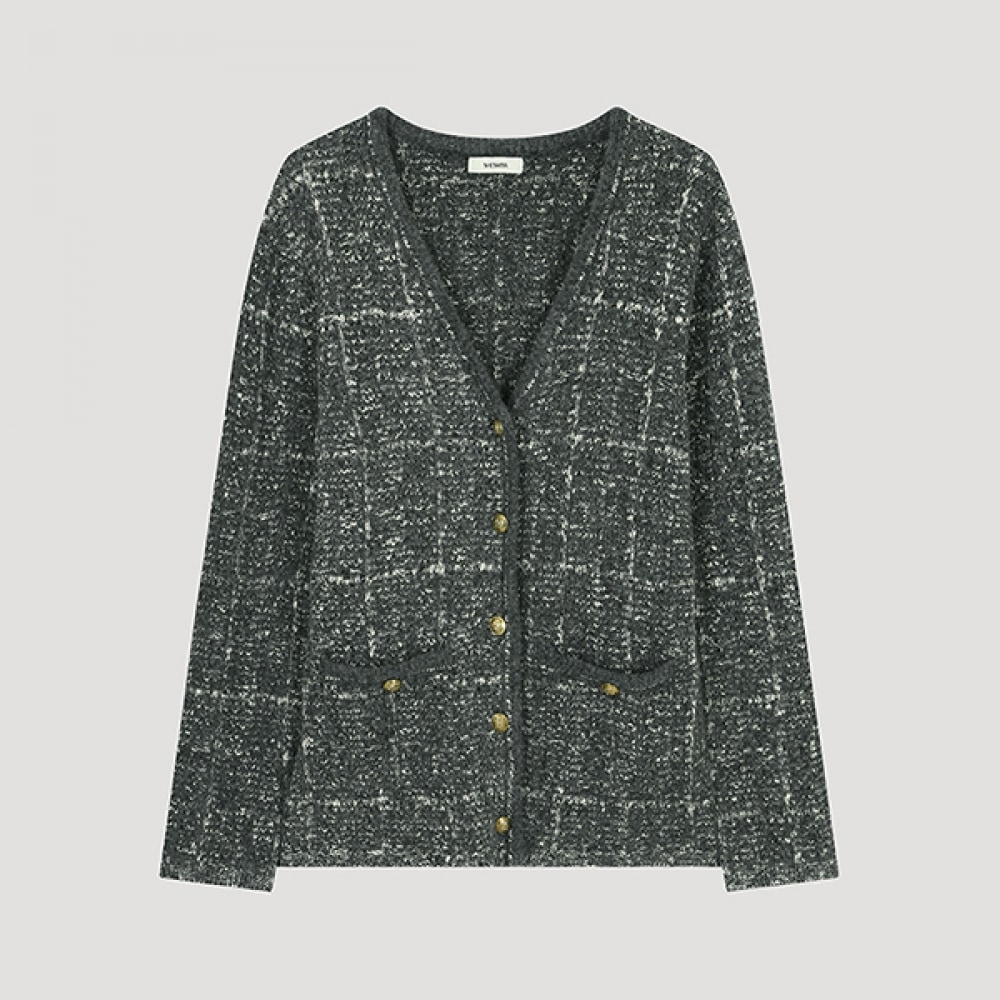 (Shes Miss) ルーズフィットチェック Vネックカーディガン_SSKCDO41120_MG 7,621円