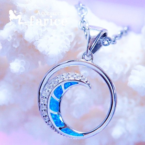 ハワイアンジュエリー オパール クリアジルコニア スクロール ウェーブ 波 シルバー925 ペンダント ネックレス