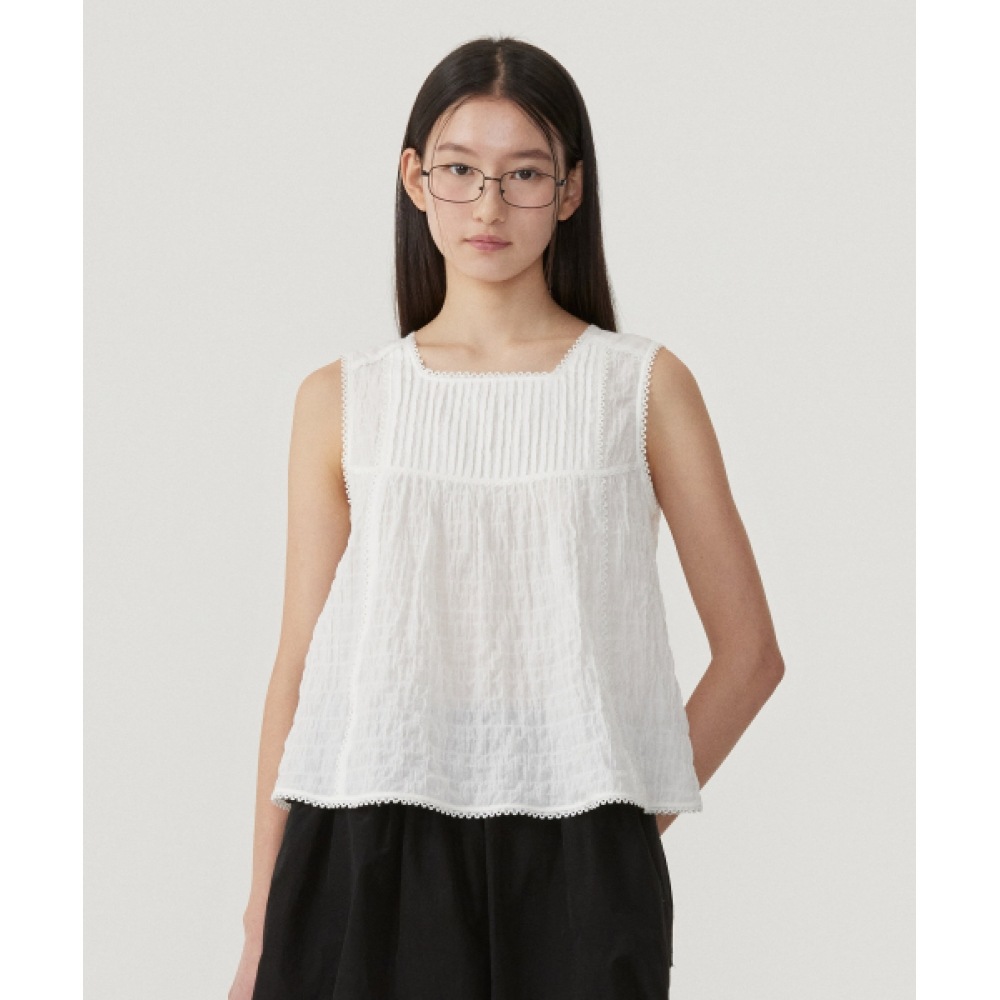 COVERNAT ウーマン ピンタック スリーブレス ブラウス White